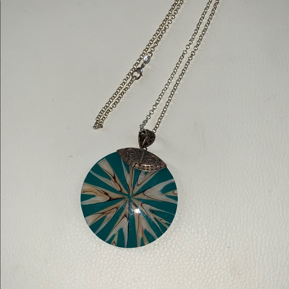 Medallion pendant necklace detail sterling silver